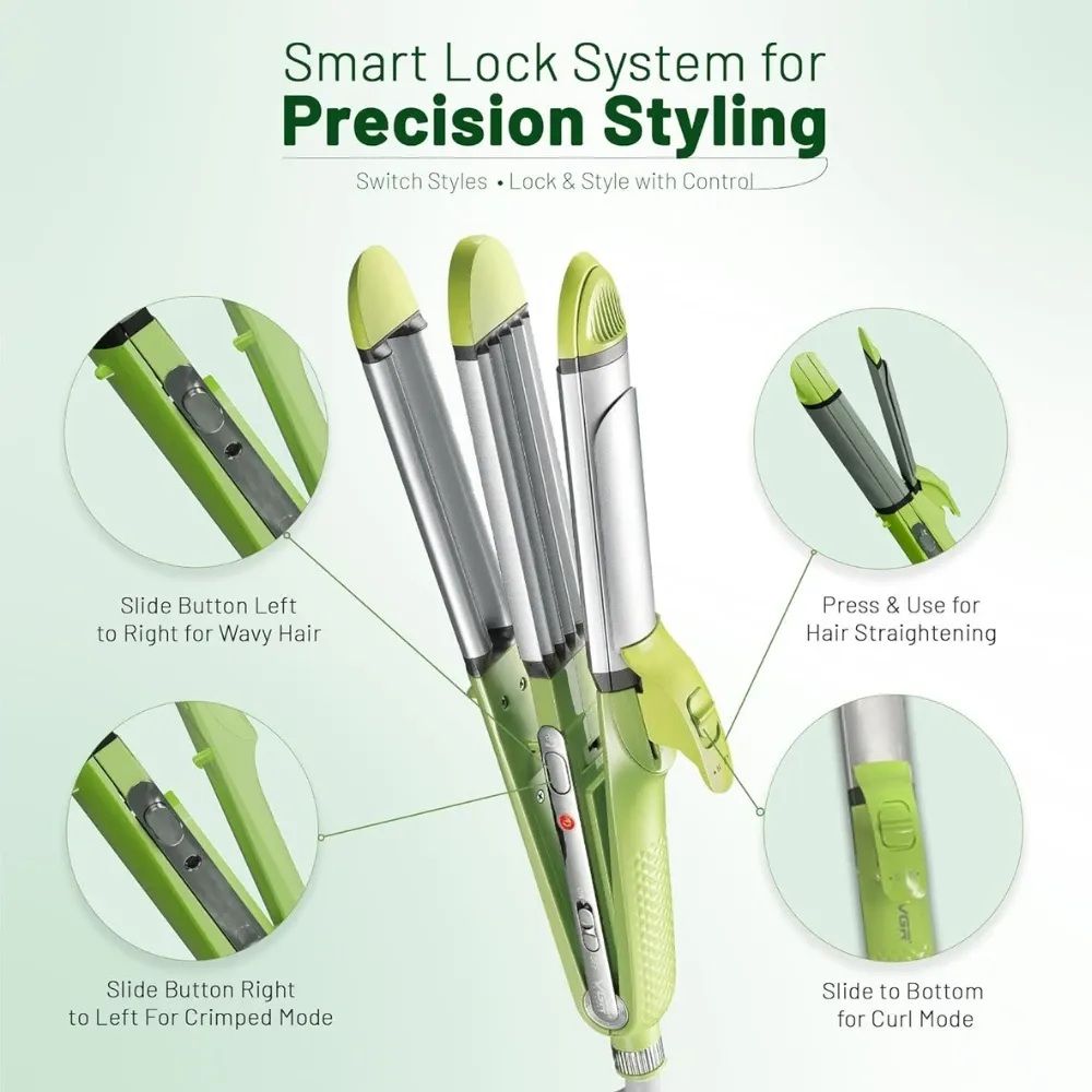 VGR 4 in 1 Hair Straightener 230 Celsius , Silver Green - V-569