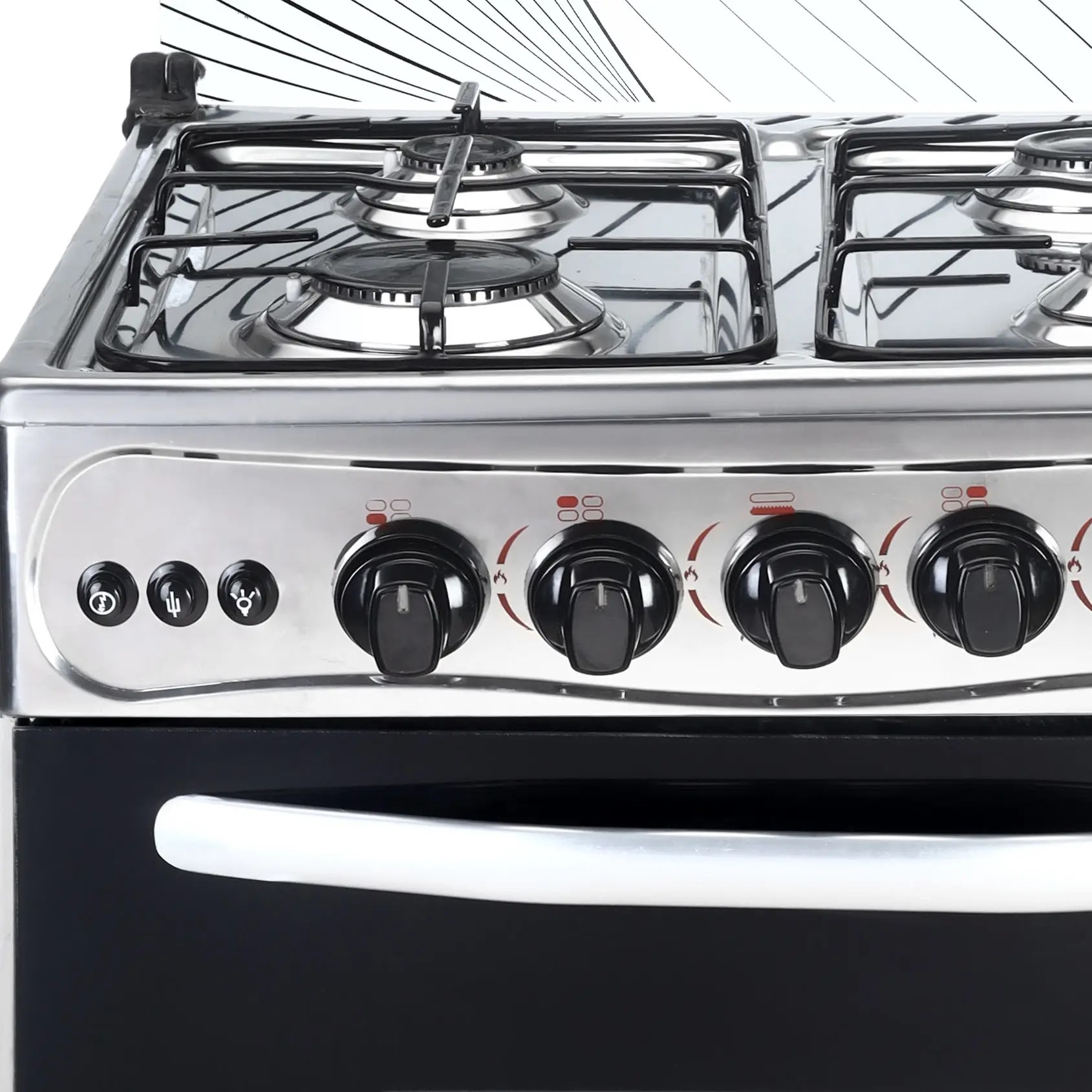 Global Electronics Gas Cooker , 4 Burners , Silver Black