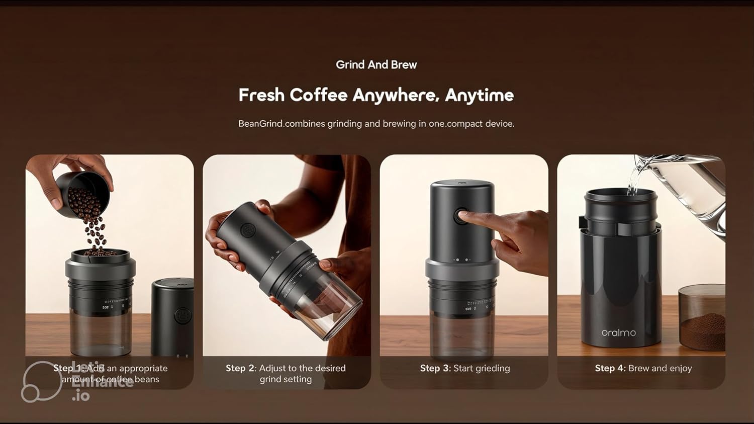 Oraimo BeanGrind Portable Coffee Grinder , 350 milliliter 30 Watt , Black - OCB-221A