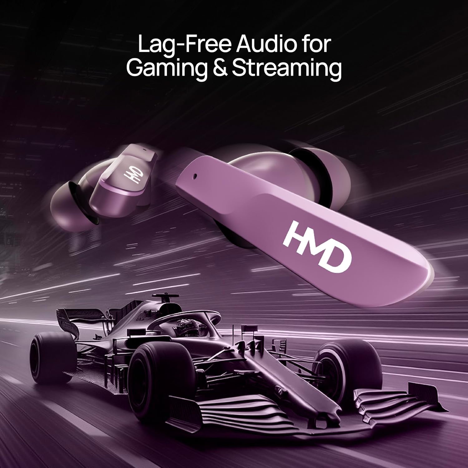 ايربودز اتش ام دي DUB S60 ، بخاصية إلغاء الضوضاء المحيطة ، ارجواني