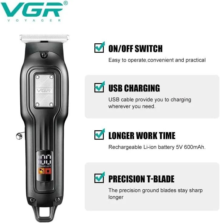 VGR Professional Rechargeable Hair Trimmer with Attachments Dry , Black - V-918
